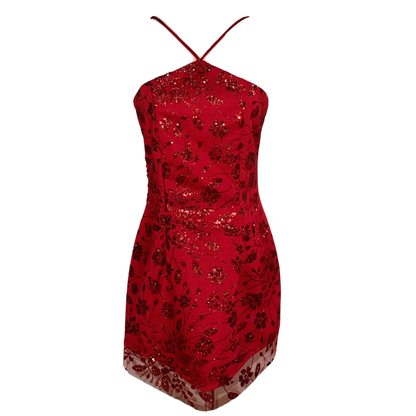 CHERRY FLEUR HALTER MINI DRESS