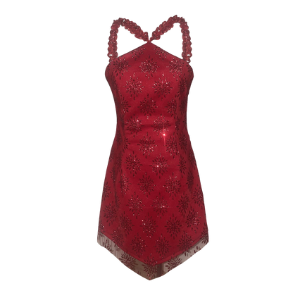 CHERRY DIAMOND HALTER MINI DRESS