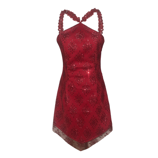 CHERRY DIAMOND HALTER MINI DRESS