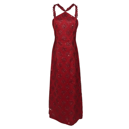 CHERRY DIAMOND HALTER MAXI DRESS