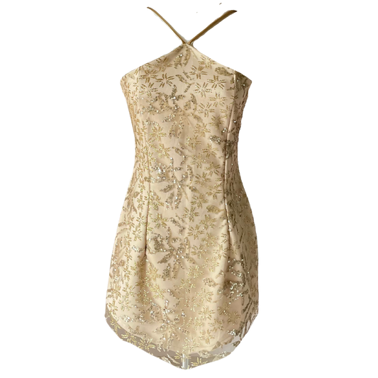 GOLDEN FLEUR HALTER MINI DRESS