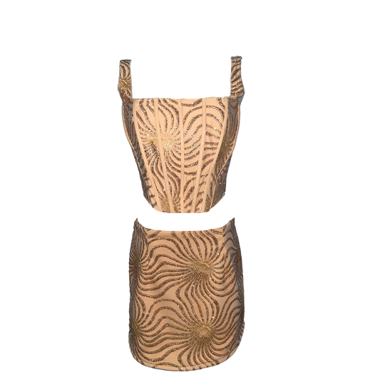 SPIRAL SUN CORSET MINI SKIRT SET